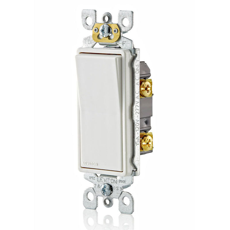 Leviton 5601-P2W Decora Rocker Single-Pole Quiet Switch, 15A, White – 1-Pack/10-Pack (Wall Plates Excluded)