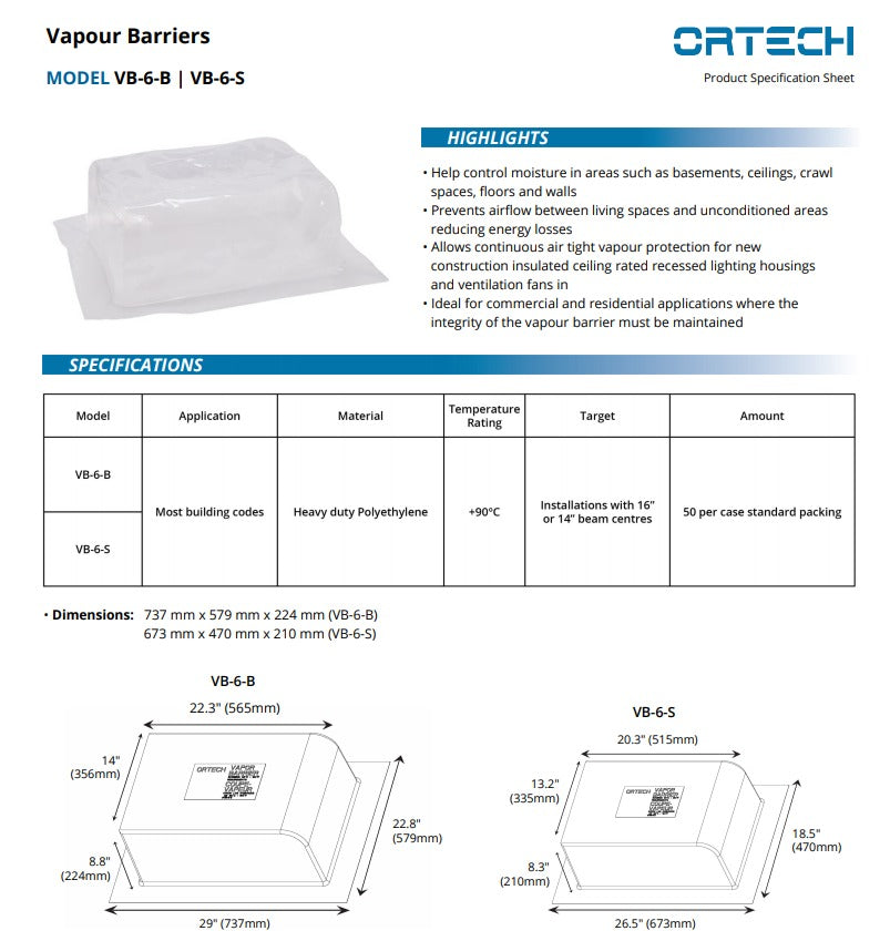 Ortech 6" Vapour Barrier VB-6-S – Moisture and Airflow Control Solution