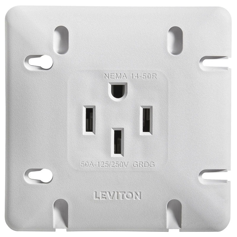 Leviton 1279-S50 50A Range Receptacle, White – Industrial-Grade with Mounting Plate