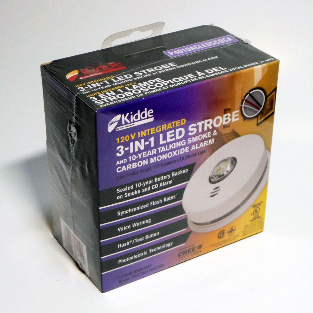 Kidde P4010ACLEDSCOCA-2, 3-IN-1 120V Integrated LED STROBE and 10-Year Talking Smoke & Carbon Monoxide Alarm 1PACK/3PACK