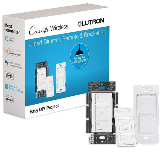 Lutron P-PKG1WB-WH Caseta Wireless Smart Lighting Dimmer Switch with Remote Control