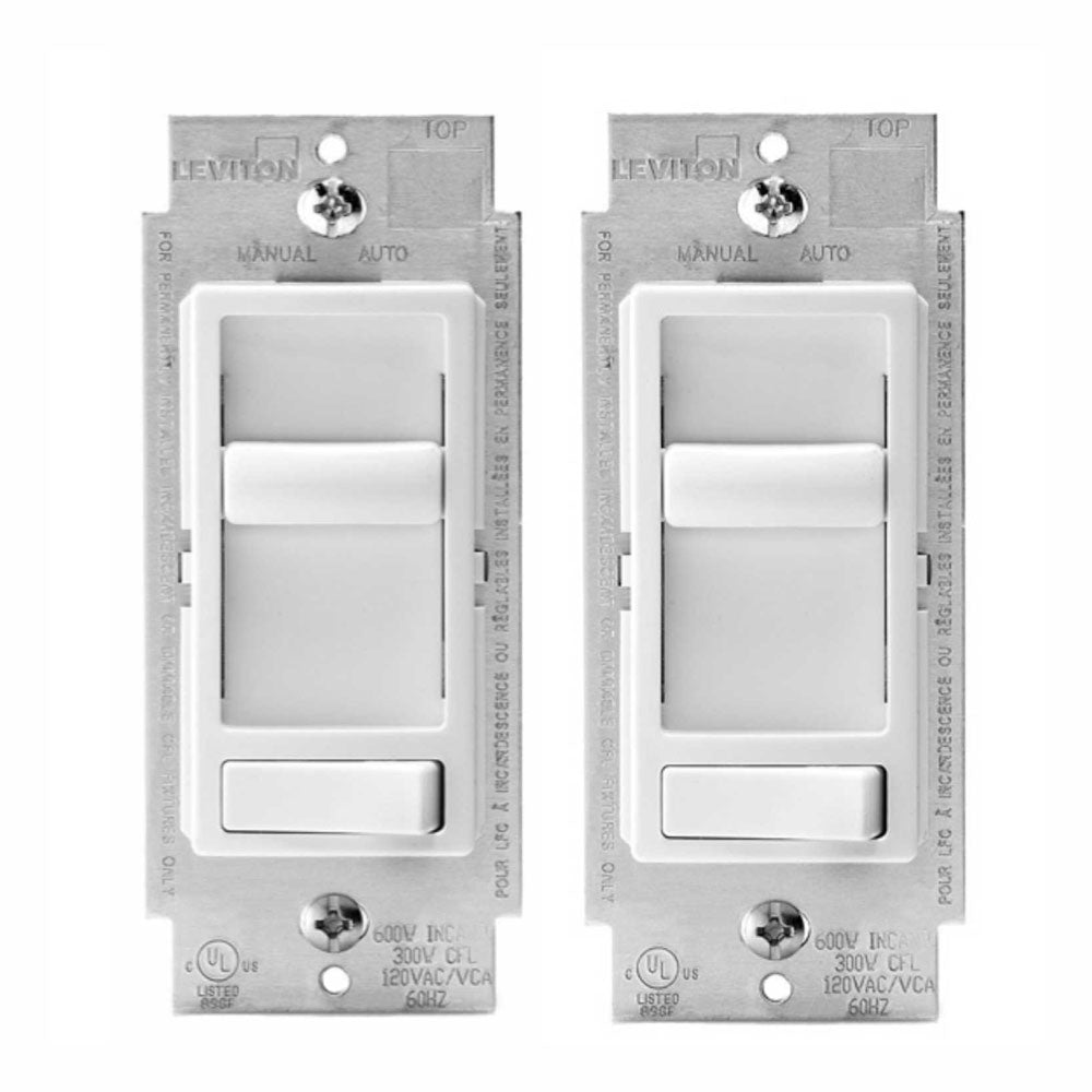 Leviton 6674-2PK SureSlide Universal Slide Dimmer with Preset Switch (2-Pack), White – Wall Plate Included