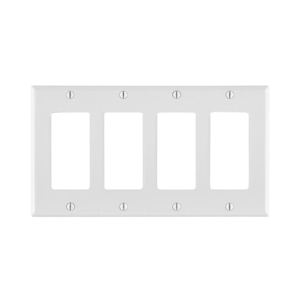 Leviton 80412-NW 4-Gang Decora/GFCI Wallplate, Standard Size, White – Durable and Stylish Design