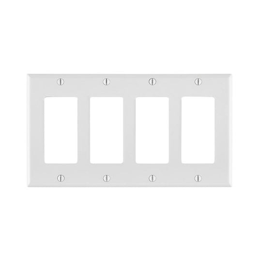 Leviton 80412-NW 4-Gang Decora/GFCI Wallplate, Standard Size, White – Durable and Stylish Design