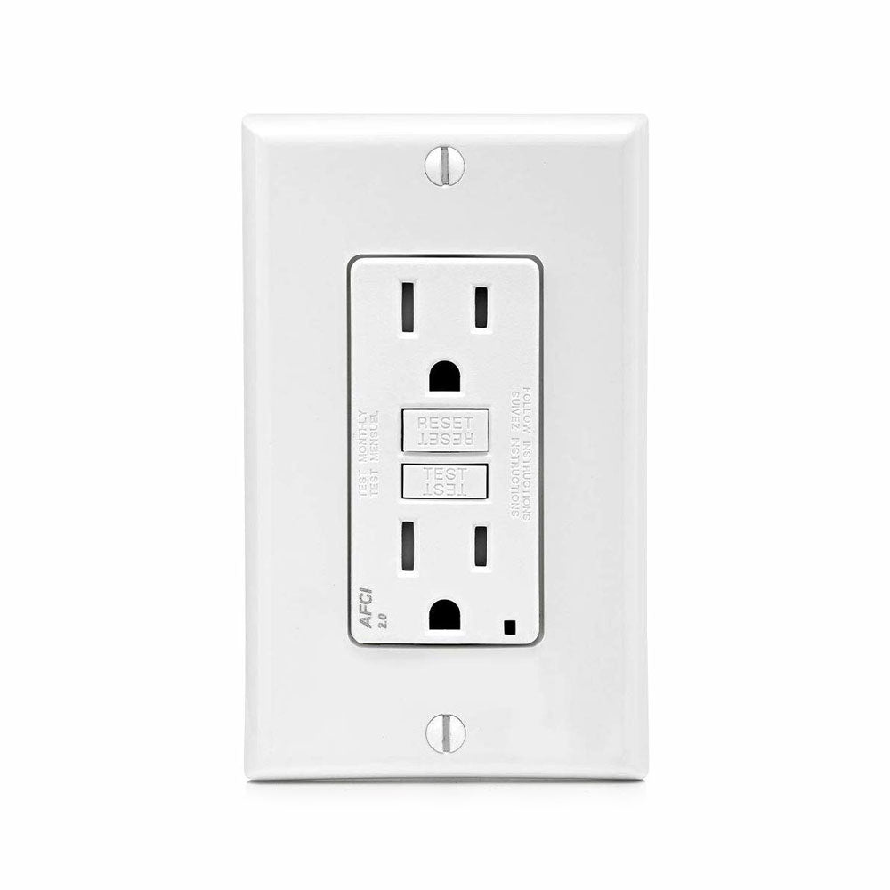 Leviton AFTR1-W SmartlockPro 15-Amp AFCI Tamper-Resistant Receptacle, White – Wall Plate Included