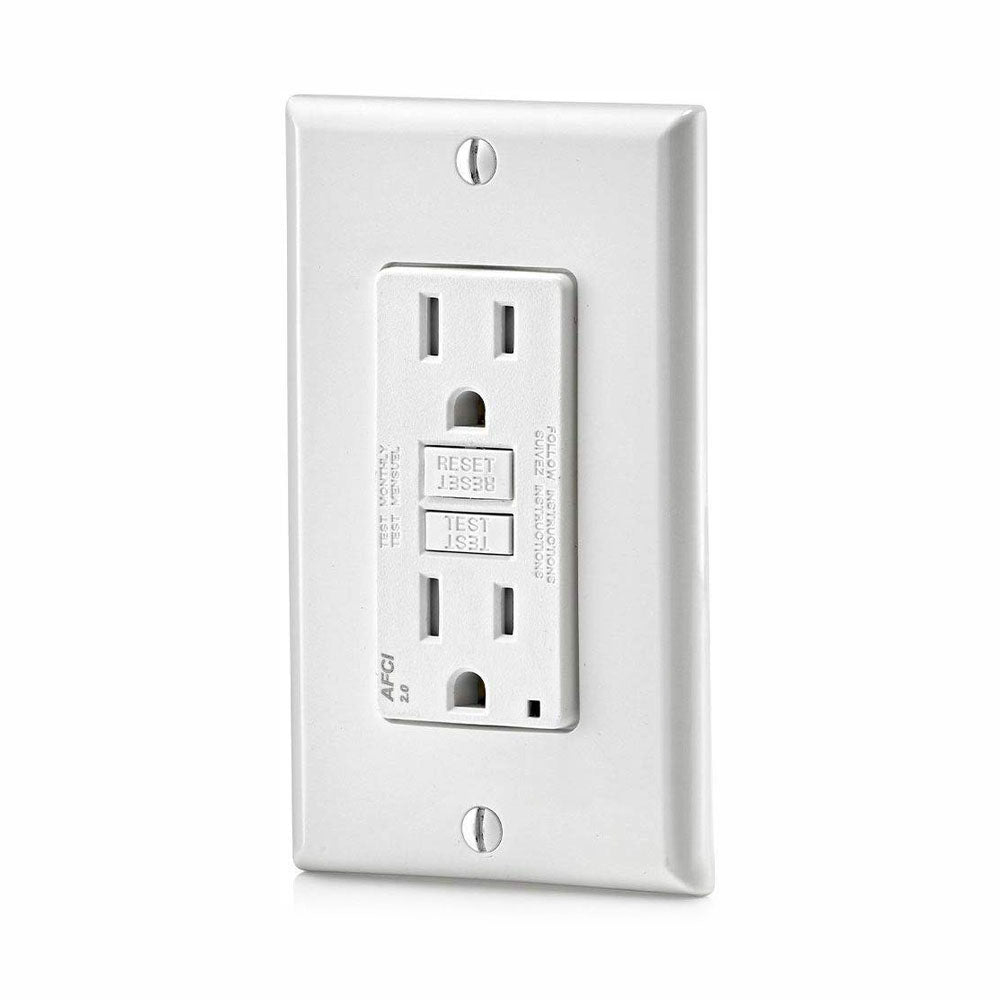 Leviton AFTR1-W SmartlockPro 15-Amp AFCI Tamper-Resistant Receptacle, White – Wall Plate Included