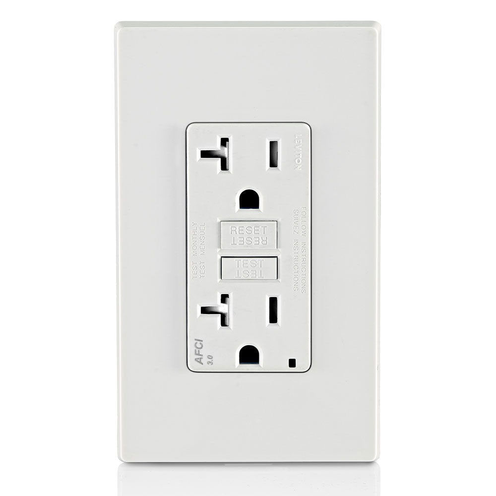 Leviton AFTR2-W 20-Amp SmartlockPro AFCI Tamper-Resistant Receptacle, White – Wall Plate Included