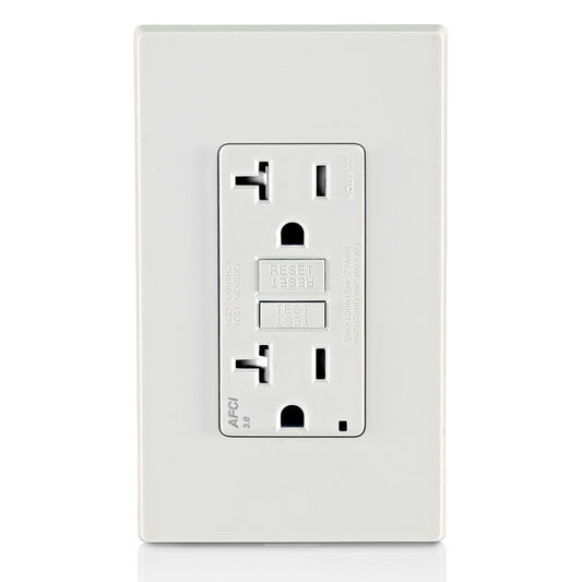 Leviton AFTR2-W 20-Amp SmartlockPro AFCI Tamper-Resistant Receptacle, White – Wall Plate Included