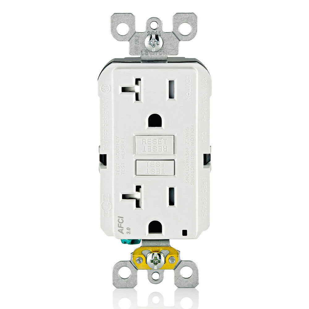Leviton AFTR2-W 20-Amp SmartlockPro AFCI Tamper-Resistant Receptacle, White – Wall Plate Included