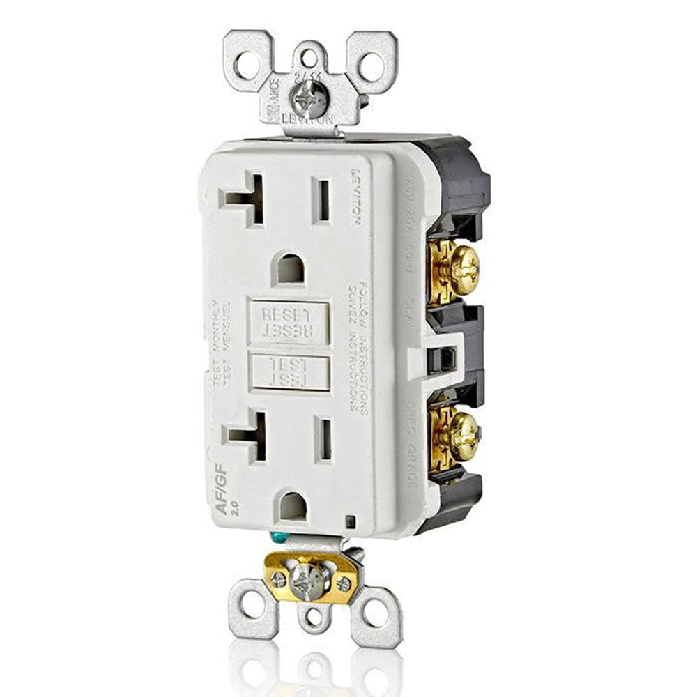 Leviton AGTR2-W SmartlockPro Dual Function AFCI/GFCI Receptacle, 20 Amp/125V, White – Wall Plate Included