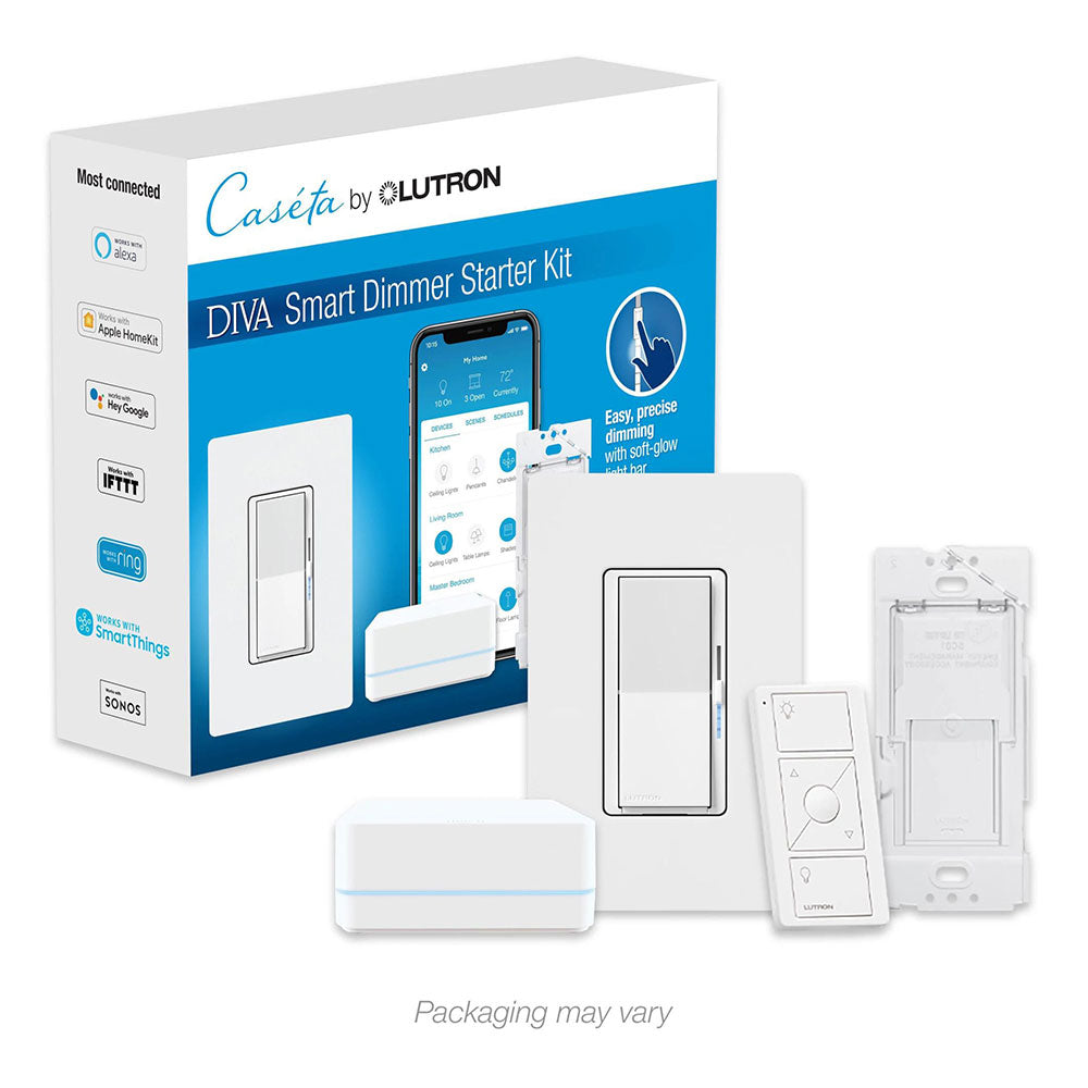 LUTRON DVRF-BDG-1D-C Diva Smart Dimmer Starter Kit with Smart Hub