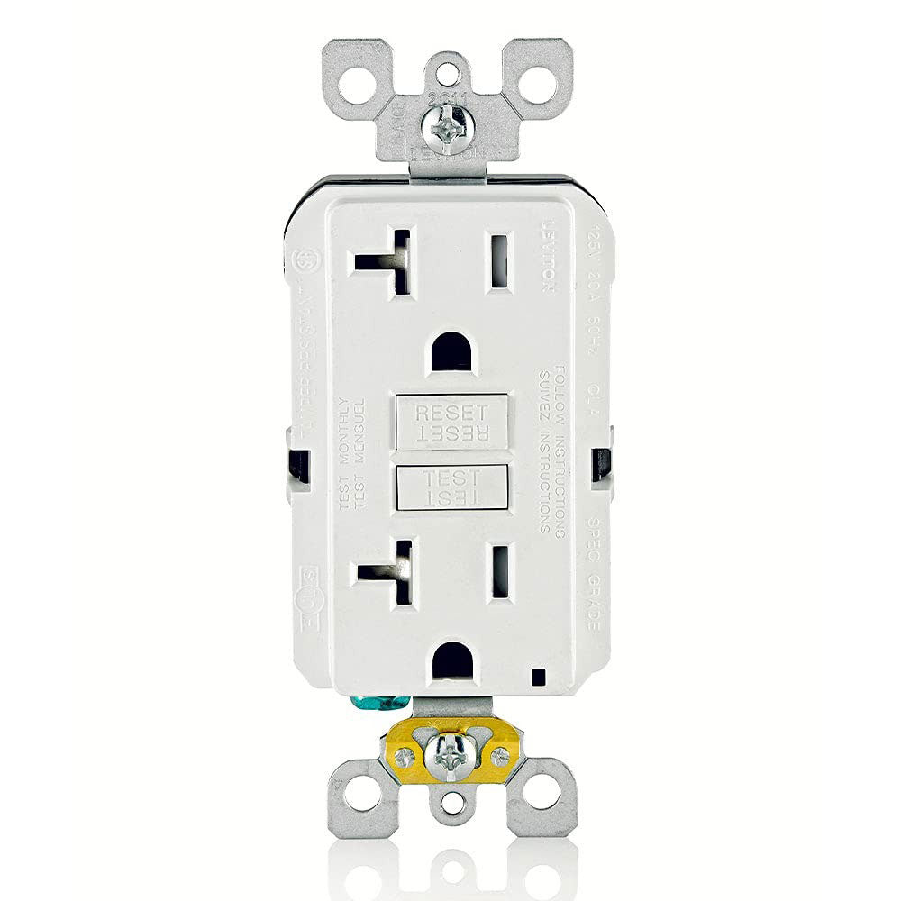 Leviton GFTR2-W SmartlockPro Slim GFCI Tamper-Resistant Receptacle with LED Indicator, 20-Amp, White – Wall Plates Included
