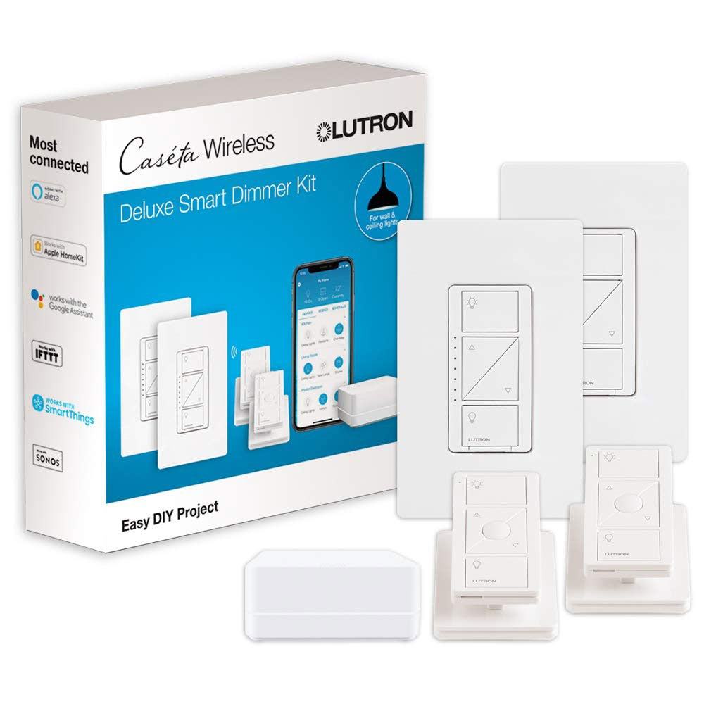 Lutron P-BDG-PKG2W Caseta Wireless Smart Lighting Dimmer Switch with Remote Control and Smart Bridge