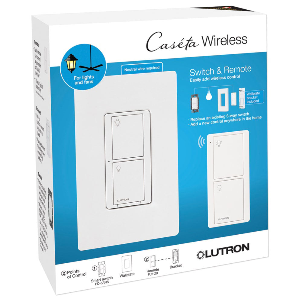 LUTRON P-PKG1WS-WH-C Caseta Wireless 3-Way Switch Kit with Remote, White