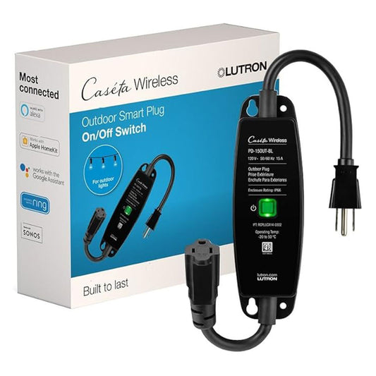 Lutron PD-15OUT-BL, Black Caseta Smart Lighting Weatherproof+ Outdoor Smart Plug for Lights and Motors, 15A LED Fixtures & 1/2 HP Motors