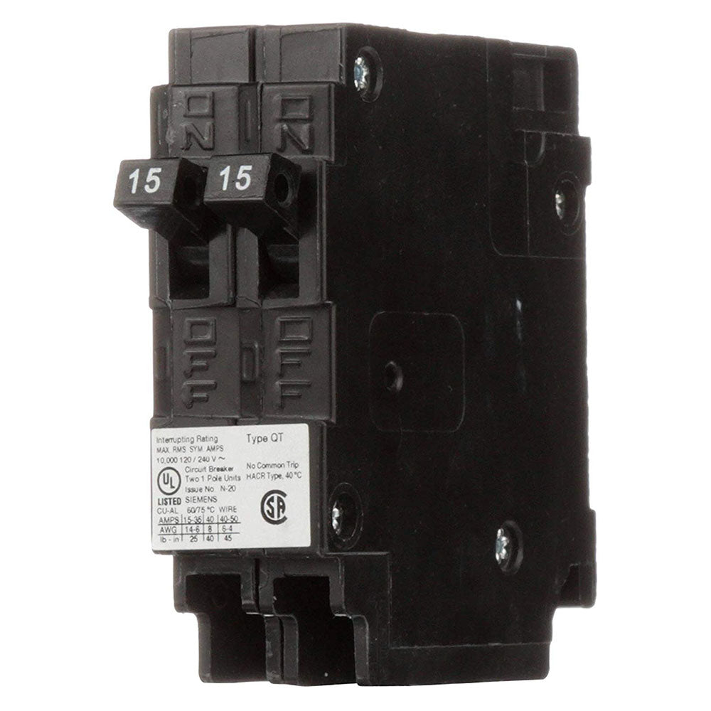 Siemens Q1515NC Two 15-Amp Single Pole 120-Volt Non-Current Limiting Circuit Breaker