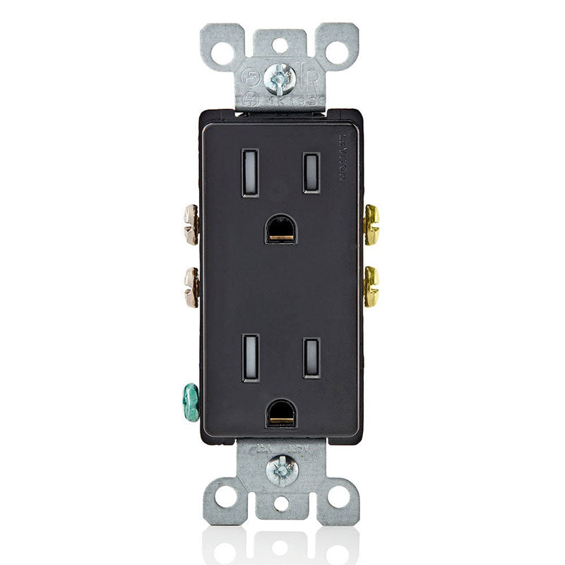 Leviton T5325-E 15A Tamper-Resistant Decora Duplex Receptacle, Black – Wall Plates Excluded (1-Pack)