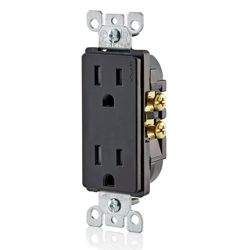 Leviton T5325-E 15A Tamper-Resistant Decora Duplex Receptacle, Black – Wall Plates Excluded (1-Pack)