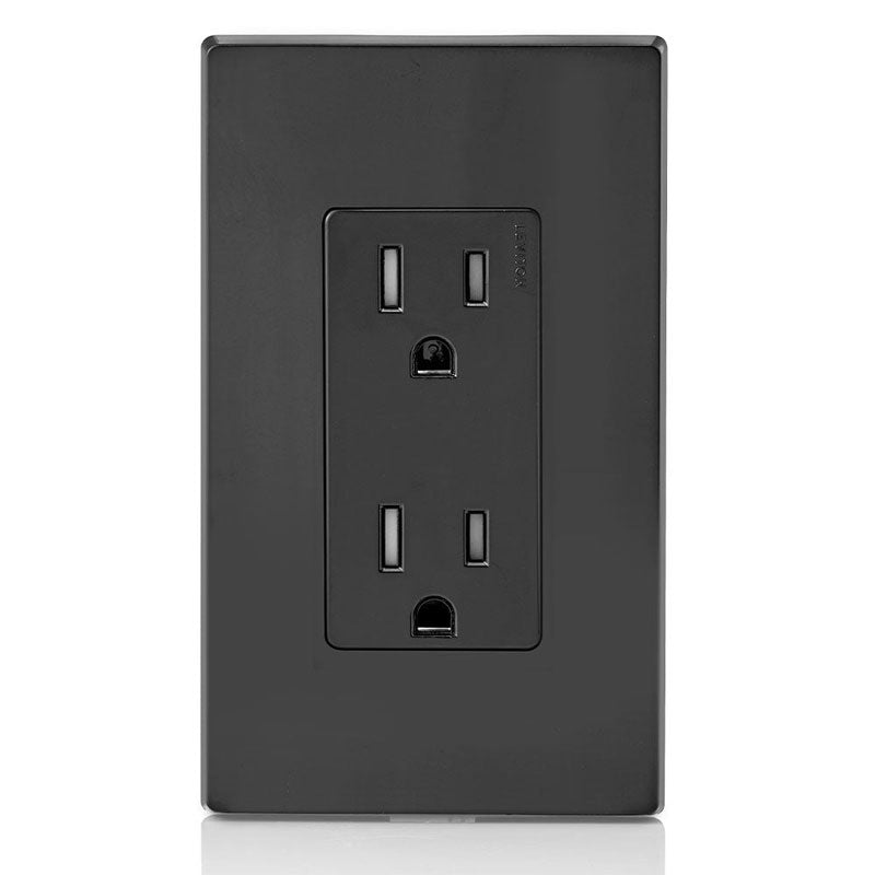 Leviton T5325-E 15A Tamper-Resistant Decora Duplex Receptacle, Black – Wall Plates Excluded (1-Pack)