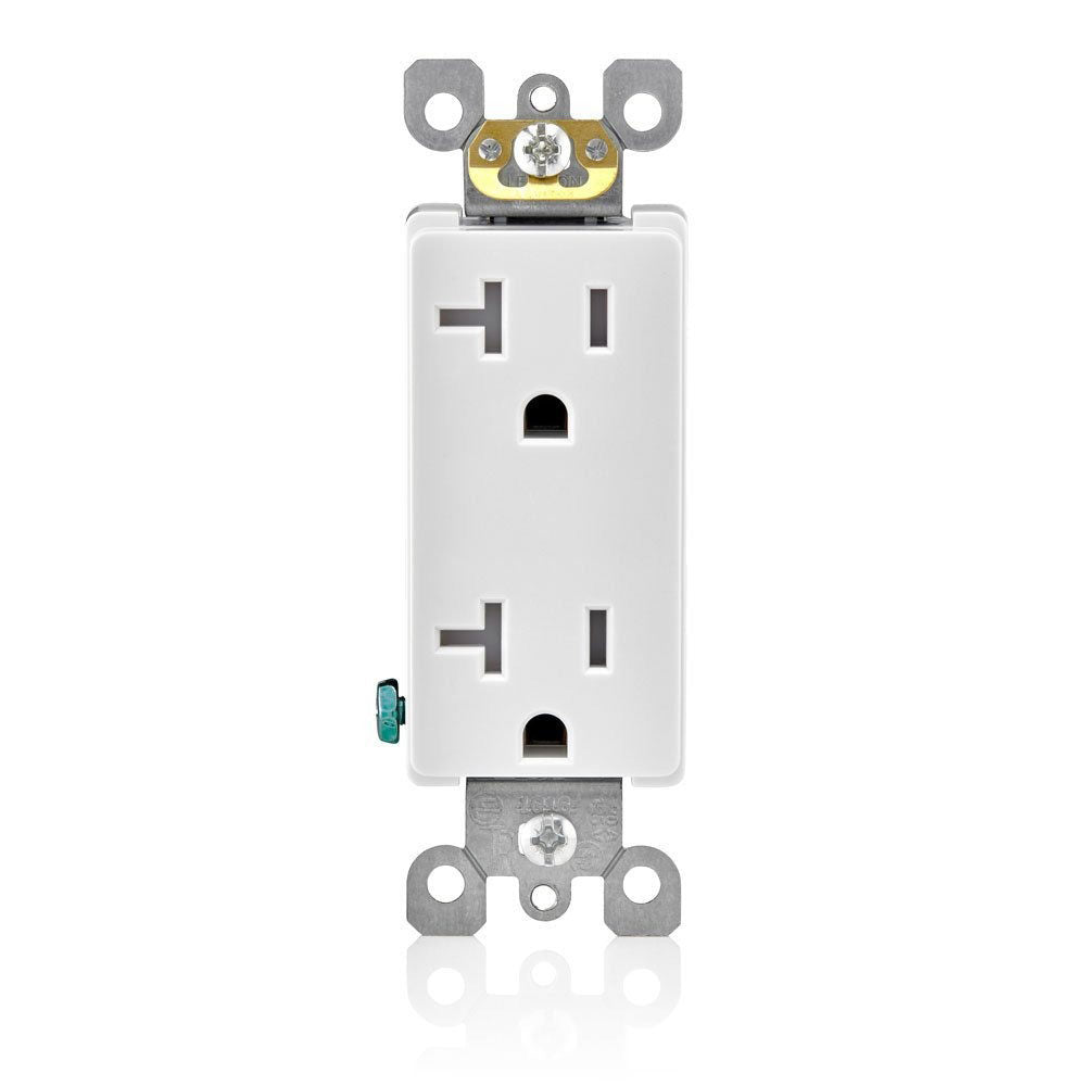 Leviton T5825-W 20 Amp Tamper-Resistant Decora Duplex Receptacle, Residential Grade – White (Wall Plate Excluded, 1-Pack/10-Pack)